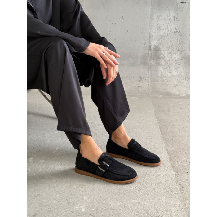Чорні замшеві лофери з пряжкою – український бренд ALEX BENS
