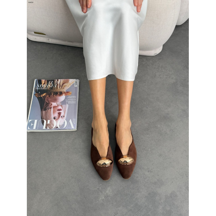 Жіночі замшеві балетки молочний шоколад